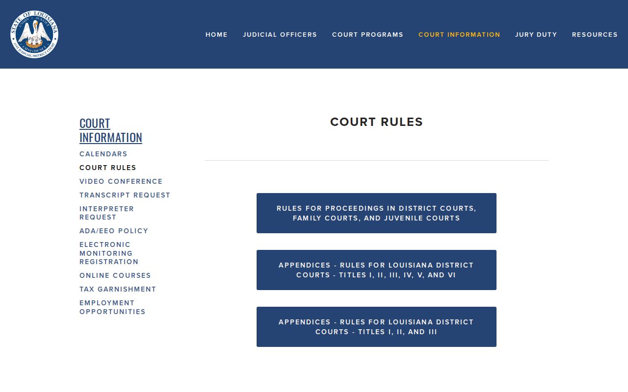 Livingston Parish court calendar rules for local settings