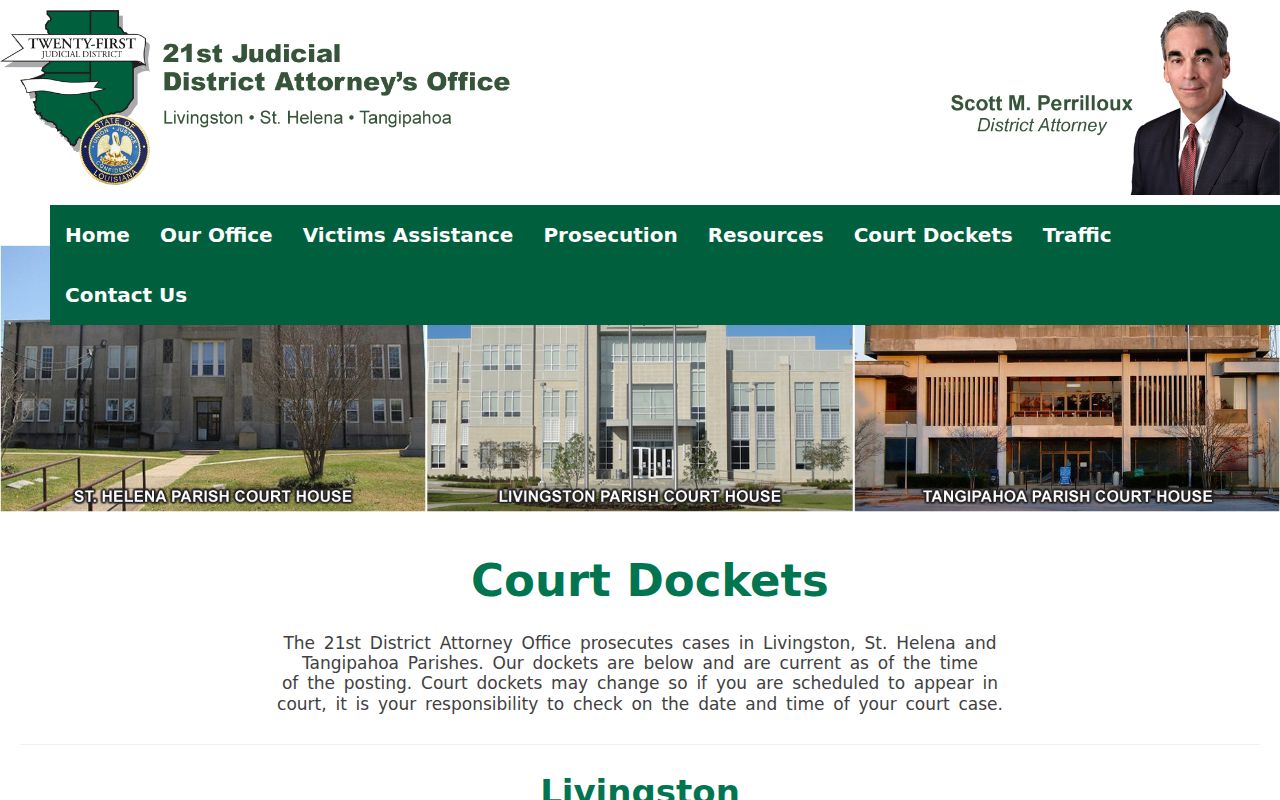 Livingston Parish court calendar and criminal docket index