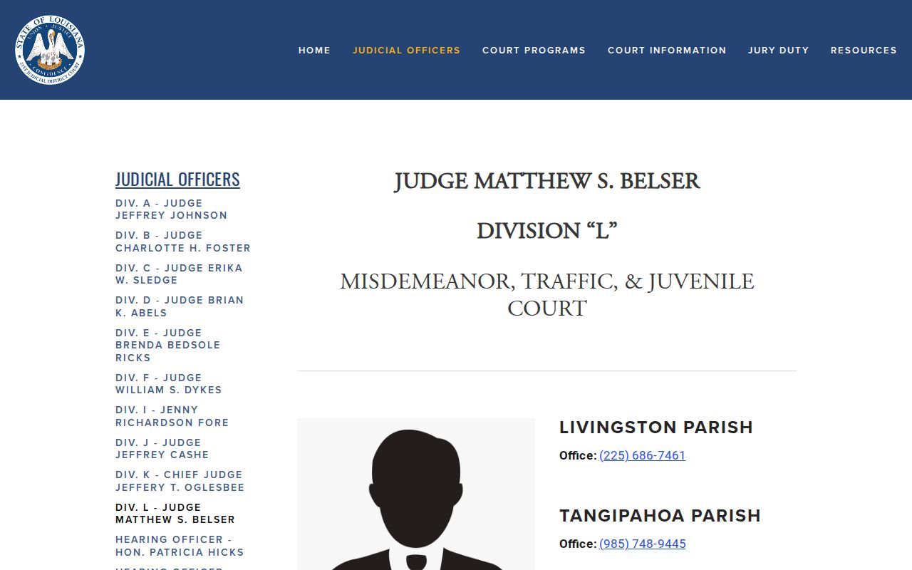 Livingston Parish criminal docket search information for Division L