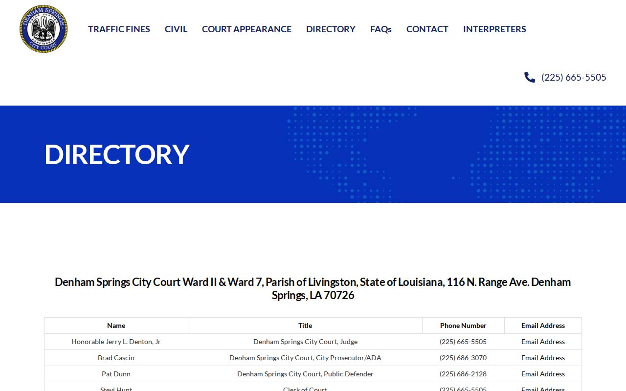 Denham Springs court docket City Court directory