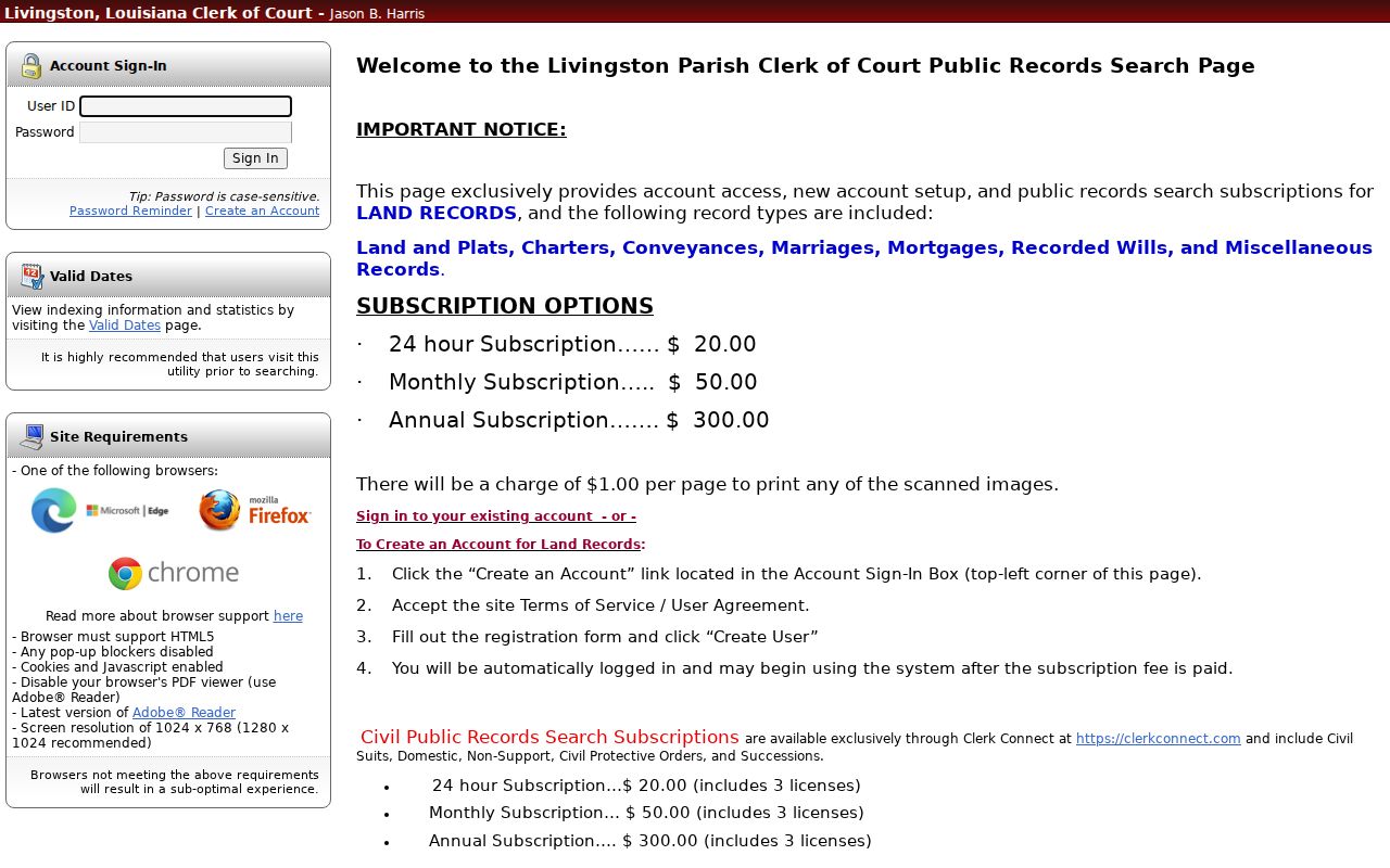 Livingston Parish court docket legacy COTT eSearch access