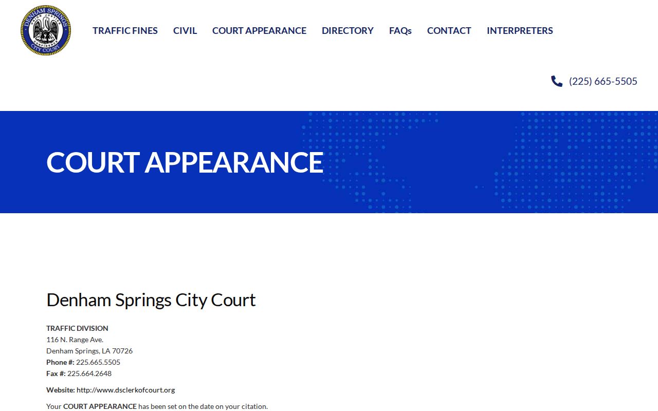 Livingston Parish traffic court appearance guidance in Denham Springs