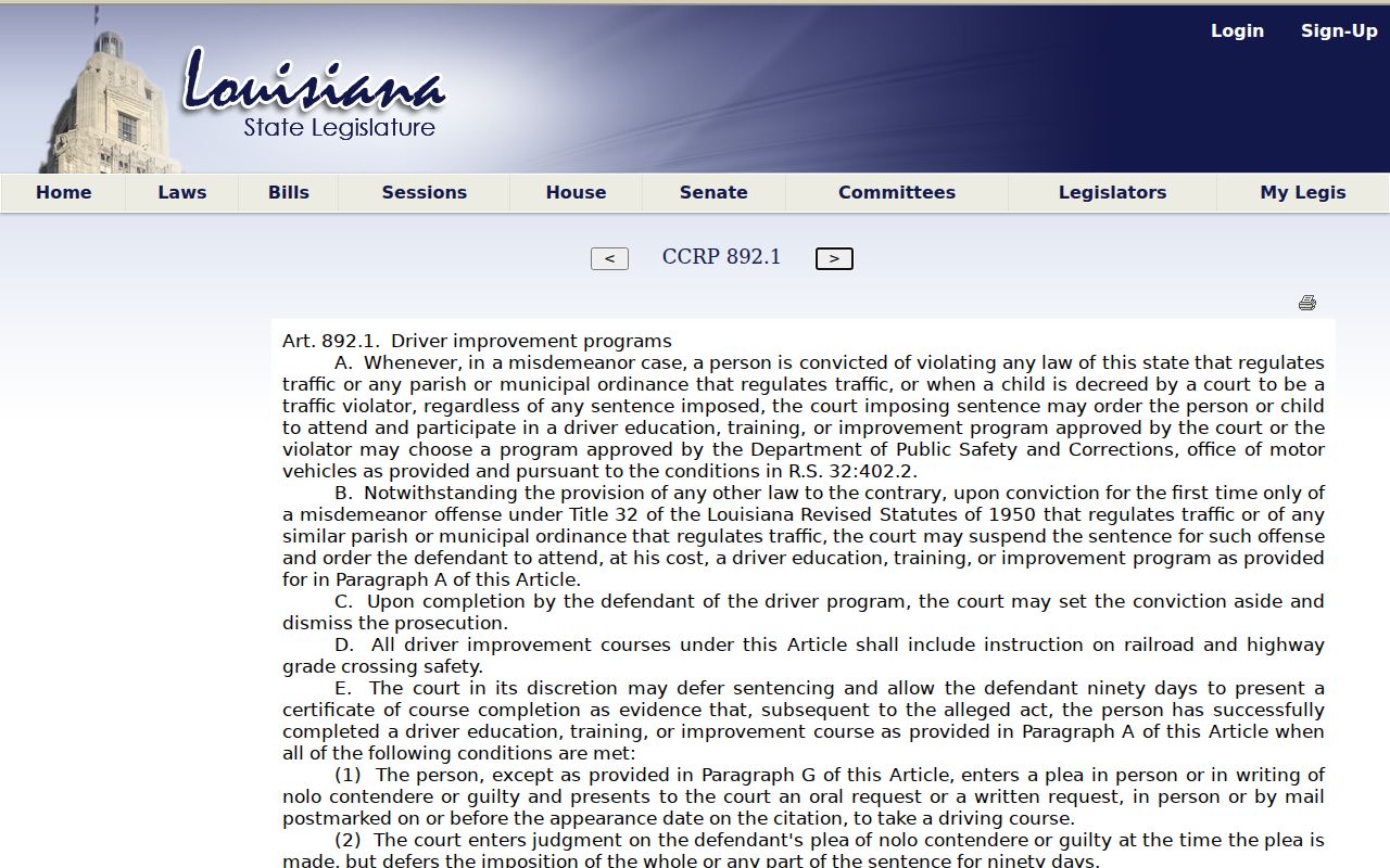 Livingston Parish traffic court records and Louisiana driver improvement law